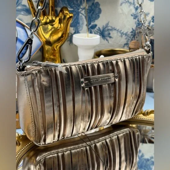 🆕 KARL LAGERFELD PARIS 🧿 NWOT K/Kushion Shoulder Pouch, Champagne Metallic - Picture 6 of 16